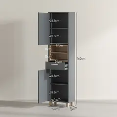 HOMCOM Tall Bathroom Storage Cabinet with MDF Triamine Board and Waterproof Sticker - Matte Grey - 3