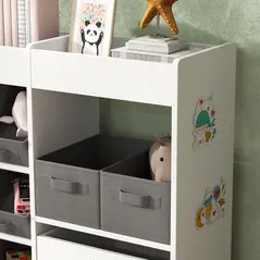 AIYAPLAY Kids Toy Storage Unit with 11 Bins, Cabinet, Top Shelves, 3 Stickers, for Nursery, Playroom, White - 9