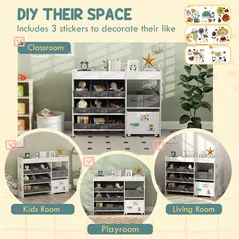 AIYAPLAY Kids Toy Storage Unit with 11 Bins, Cabinet, Top Shelves, 3 Stickers, for Nursery, Playroom, White - 6