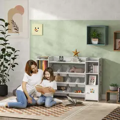 AIYAPLAY Kids Toy Organizers and Storage with 8 Removable Storage Bins and Bookshelf, White - 2