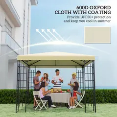 Outsunny 3 x 3(m) Gazebo Frame Replacement - Cream - 6