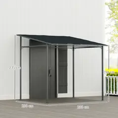 Outsunny 2.4 x 2.4 m Wall Mounted Pergola Gazebo with PA Coating Fabric and Metal Frame, UPF30+, Lean to Garden Gazebo, Wind Resistant Outdoor Sun Shade Shelter for Garden, Deck, Dark Grey - 3
