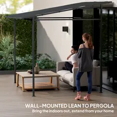 Outsunny 2.4 x 2.4 m Wall Mounted Pergola Gazebo with PA Coating Fabric and Metal Frame, UPF30+, Lean to Garden Gazebo, Wind Resistant Outdoor Sun Shade Shelter for Garden, Deck, Dark Grey - 6