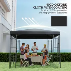 Outsunny 3 x 3(m) Gazebo Frame Replacement - Black - 6