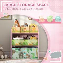 AIYAPLAY 3-Tier Kids Toy Storage Unit with 6 Removable Storage Boxes, for Playroom, Bedroom, Children's Room, Nursery, Pink - 4
