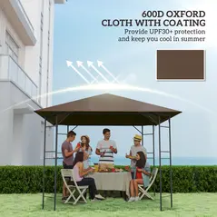 Outsunny 3 x 3(m) Gazebo Canopy Replacement Cover, Garden Gazebo Roof Replacement with Drain Holes, Water-resistant Plastic Coating, 370g/㎡, UPF30+, TOP COVER ONLY, Brown - 6