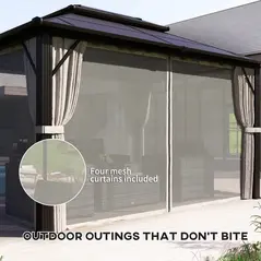 Outsunny 3 x 4m Hardtop Gazebo Canopy with UPF30+ Double Polycarbonate Roof, Aluminium Frame Garden Gazebo Permanent Pavilion with Mosquito Netting and Curtains for Patio, Deck, Beige - 7