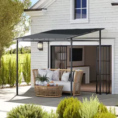 Outsunny 2.4 x 2.4 m Wall Mounted Pergola Gazebo with PA Coating Fabric and Metal Frame, UPF30+, Lean to Garden Gazebo, Wind Resistant Outdoor Sun Shade Shelter for Garden, Deck, Dark Grey - 2
