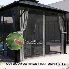 Outsunny 3 x 3(m) Hardtop Gazebo Canopy with UPF30+ Double Polycarbonate Roof, Aluminium Frame Garden Gazebo Permanent Pavilion with Mosquito Netting and Curtains for Patio, Deck, Grey - 7