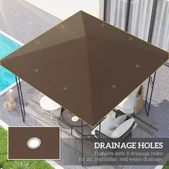 Outsunny 3 x 3(m) Gazebo Canopy Replacement Cover, Garden Gazebo Roof Replacement with Drain Holes, Water-resistant Plastic Coating, 370g/㎡, UPF30+, TOP COVER ONLY, Brown - 4