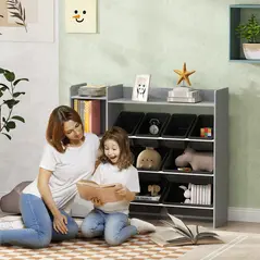 AIYAPLAY Toy Storage Unit with 8 Removable Bins, Storage Shelves, Cabinet, Grey - 2