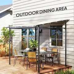 Outsunny 2.4 x 2.4 m Wall Mounted Pergola Gazebo with PA Coating Fabric and Metal Frame, UPF30+, Lean to Garden Gazebo, Wind Resistant Outdoor Sun Shade Shelter for Garden, Deck, Cream White - 9
