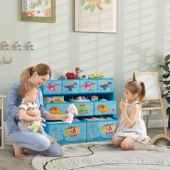 AIYAPLAY 3-Tier Kids Storage Unit with 9 Non-Woven Fabric Boxes for Toys, Books, for Bedroom, Nursery, Blue - 2
