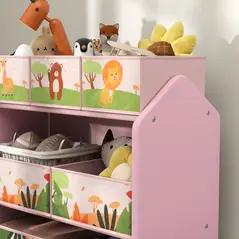 AIYAPLAY 3-Tier Kids Toy Storage Unit with 6 Removable Storage Boxes, for Playroom, Bedroom, Children's Room, Nursery, Pink - 9