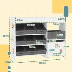 AIYAPLAY Kids Toy Storage Unit with 11 Bins, Cabinet, Top Shelves, 3 Stickers, for Nursery, Playroom, White - 3