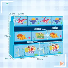 AIYAPLAY 3-Tier Kids Storage Unit with 9 Non-Woven Fabric Boxes for Toys, Books, for Bedroom, Nursery, Blue - 3