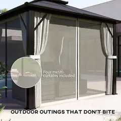 Outsunny 3 x 3(m) Hardtop Gazebo Canopy with UPF30+ Double Polycarbonate Roof, Aluminium Frame Garden Gazebo Permanent Pavilion with Mosquito Netting and Curtains for Patio, Deck, Beige - 7