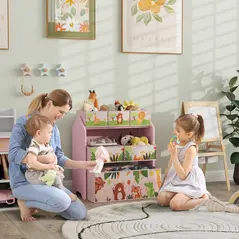 AIYAPLAY 3-Tier Kids Toy Storage Unit with 6 Removable Storage Boxes, for Playroom, Bedroom, Children's Room, Nursery, Pink - 2