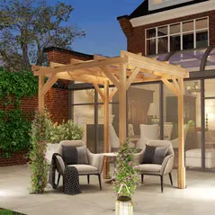 Outsunny 2 x 2 m Wooden Pergola Kit, Decorative Garden Gazebo Shelter with Stable Structure for Climbing Vines, Flowers, Dark Brown - 2