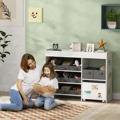 AIYAPLAY Kids Toy Storage Unit with 11 Bins, Cabinet, Top Shelves, 3 Stickers, for Nursery, Playroom, White - 2