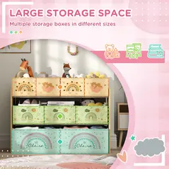 AIYAPLAY 3-Tier Kids Storage Unit with 9 Non-Woven Fabric Boxes for Toys, Books, for Bedroom, Nursery, Yellow - 4