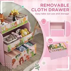 AIYAPLAY 3-Tier Kids Toy Storage Unit with 6 Removable Storage Boxes, for Playroom, Bedroom, Children's Room, Nursery, Pink - 5