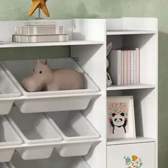 AIYAPLAY Kids Toy Organizers and Storage with 8 Removable Storage Bins and Bookshelf, White - 7