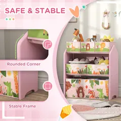AIYAPLAY 3-Tier Kids Toy Storage Unit with 6 Removable Storage Boxes, for Playroom, Bedroom, Children's Room, Nursery, Pink - 6