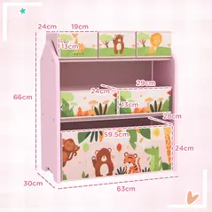 AIYAPLAY 3-Tier Kids Toy Storage Unit with 6 Removable Storage Boxes, for Playroom, Bedroom, Children's Room, Nursery, Pink - 3