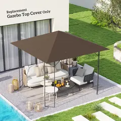 Outsunny 3 x 3(m) Gazebo Canopy Replacement Cover, Garden Gazebo Roof Replacement with Drain Holes, Water-resistant Plastic Coating, 370g/㎡, UPF30+, TOP COVER ONLY, Brown - 2