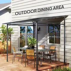 Outsunny 2.4 x 2.4 m Wall Mounted Pergola Gazebo with PA Coating Fabric and Metal Frame, UPF30+, Lean to Garden Gazebo, Wind Resistant Outdoor Sun Shade Shelter for Garden, Deck, Dark Grey - 9