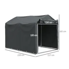 Outsunny 2.2 x 1.6 m Garden Storage Tent, Waterproof Anti-UV Bike Tent with Roll-up Zipper Door, Galvanised Outdoor Storage Shelter Carport for Bike, Motorbike, Garden Tools, Dark Grey - 3