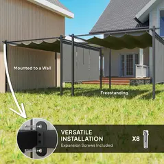 Outsunny 3 x 4m Metal Pergola with Retractable Roof and Roller Shade, Free Standing Garden Gazebo Canopy Pergola Kit, UPF30+ Outdoor Sun Shade Shelter, Grey - 6