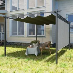 Outsunny 3 x 4m Metal Pergola with Retractable Roof and Roller Shade, Free Standing Garden Gazebo Canopy Pergola Kit, UPF30+ Outdoor Sun Shade Shelter, Grey - 9