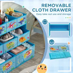 AIYAPLAY 3-Tier Kids Storage Unit with 9 Non-Woven Fabric Boxes for Toys, Books, for Bedroom, Nursery, Blue - 5