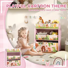 AIYAPLAY 3-Tier Kids Toy Storage Unit with 6 Removable Storage Boxes, for Playroom, Bedroom, Children's Room, Nursery, Pink - 8