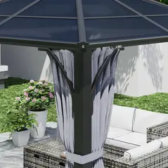 Outsunny 3 x 3(m) Hardtop Gazebo Canopy with 7mm Double Polycarbonate Roof, Garden Gazebo Permanent Pavilion with Mosquito Netting and Curtains for Patio, Deck, Dark Grey - 9