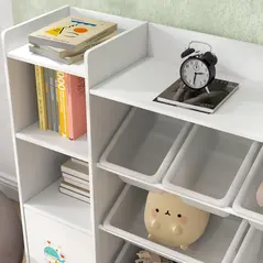 AIYAPLAY Kids Toy Organizers and Storage with 8 Removable Storage Bins and Bookshelf, White - 8