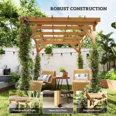 Outsunny 2 x 2 m Wooden Pergola Kit, Decorative Garden Gazebo Shelter with Stable Structure for Climbing Vines, Flowers, Dark Brown - 6