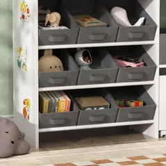 AIYAPLAY Kids Toy Storage Unit with 11 Bins, Cabinet, Top Shelves, 3 Stickers, for Nursery, Playroom, White - 8