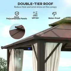 Outsunny 3 x 4m Hardtop Gazebo Canopy with UPF30+ Double Polycarbonate Roof, Aluminium Frame Garden Gazebo Permanent Pavilion with Mosquito Netting and Curtains for Patio, Deck, Beige - 4