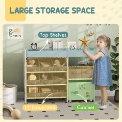AIYAPLAY Kids Toy Storage Unit with 11 Bins, Cabinet, Top Shelves, 3 Stickers, for Nursery, Playroom, White - 4