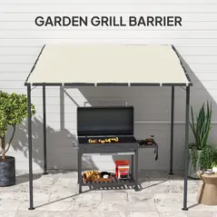 Outsunny 2.4 x 2.4 m Wall Mounted Pergola Gazebo with PA Coating Fabric and Metal Frame, UPF30+, Lean to Garden Gazebo, Wind Resistant Outdoor Sun Shade Shelter for Garden, Deck, Cream White - 7