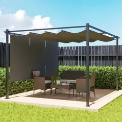 Outsunny 3 x 4m Metal Pergola with Retractable Roof and Roller Shade, Free Standing Garden Gazebo Canopy Pergola Kit, UPF30+ Outdoor Sun Shade Shelter, Grey - 2
