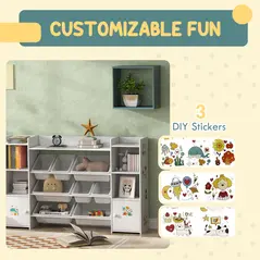 AIYAPLAY Kids Toy Organizers and Storage with 8 Removable Storage Bins and Bookshelf, White - 5