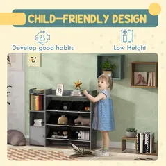 AIYAPLAY Toy Storage Unit with 8 Removable Bins, Storage Shelves, Cabinet, Grey - 5