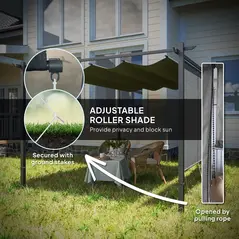 Outsunny 3 x 4m Metal Pergola with Retractable Roof and Roller Shade, Free Standing Garden Gazebo Canopy Pergola Kit, UPF30+ Outdoor Sun Shade Shelter, Grey - 5