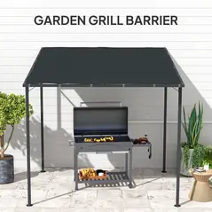 Outsunny 2.4 x 2.4 m Wall Mounted Pergola Gazebo with PA Coating Fabric and Metal Frame, UPF30+, Lean to Garden Gazebo, Wind Resistant Outdoor Sun Shade Shelter for Garden, Deck, Dark Grey - 7