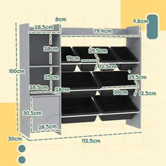 AIYAPLAY Toy Storage Unit with 8 Removable Bins, Storage Shelves, Cabinet, Grey - 3