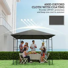 Outsunny 3 x 3(m) Gazebo Canopy Replacement Cover, Garden Gazebo Roof Replacement with Drain Holes, Water Resistant PVC Coating, 370g/㎡, UPF30+, TOP COVER ONLY, Grey - 6